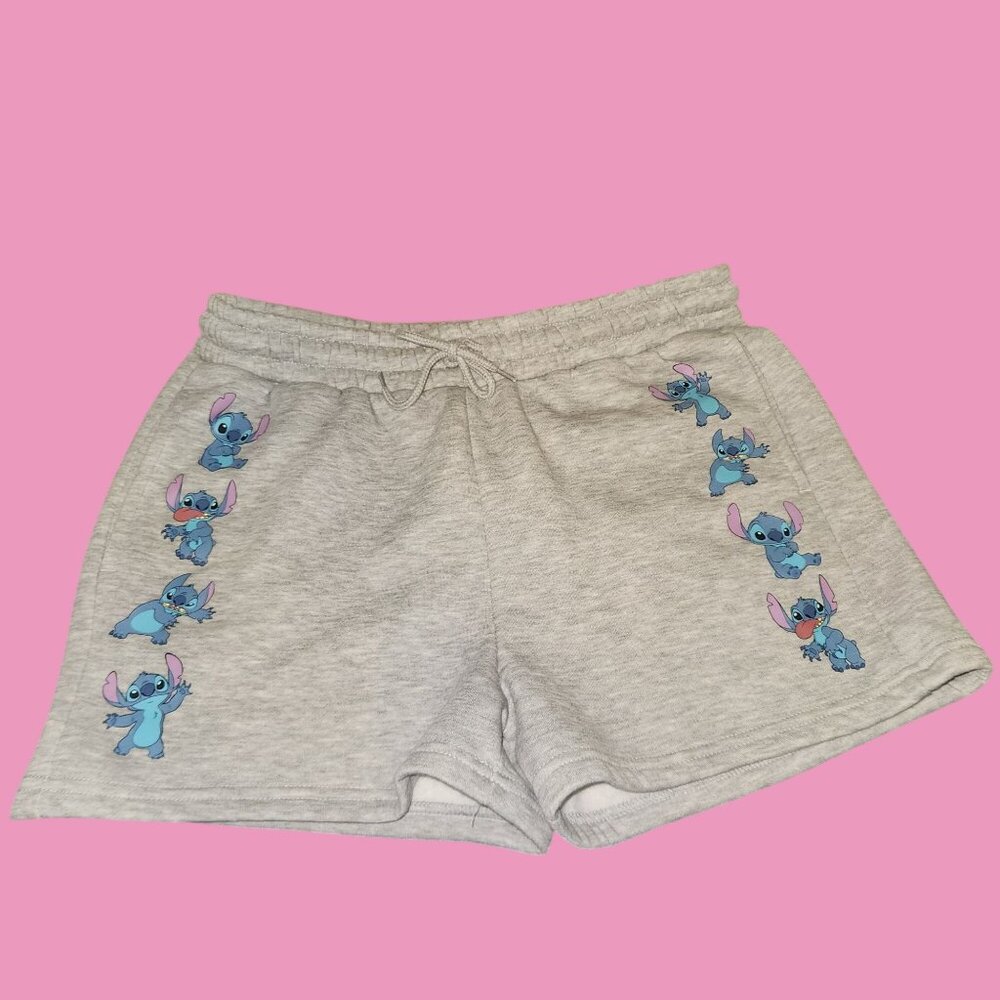 Disney Stitch Women's Gray Lounge Shorts Character Print Drawstring Waist Large
